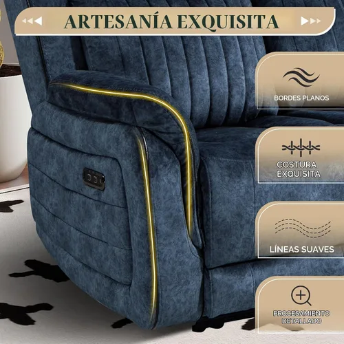 Vista 7 de Sofá reclinable eléctrico con gravedad cero, sillón reclinable eléctrico con reposacabezas ajustable, carga inalámbrica, puertos USB/C, sofá Azul