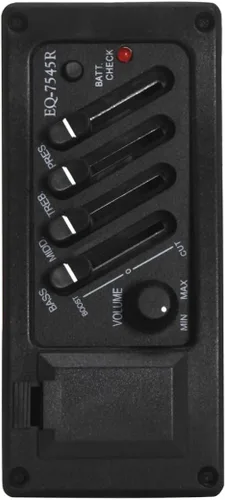 Vista 2 de Afinador de pastilla de preamplificador de guitarra acústica, 4 bandas EQ-7545R, ecualizador, sintonizador de pastilla piezoeléctrica