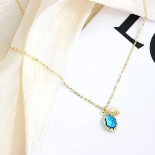 Vista 5 de Me&Hz Dainty Initial Birthstone Necklace for Women Girls, 14K Gold Filled Birth Month Crystal Birth Stone Necklace Leaf Letter Small Pendant