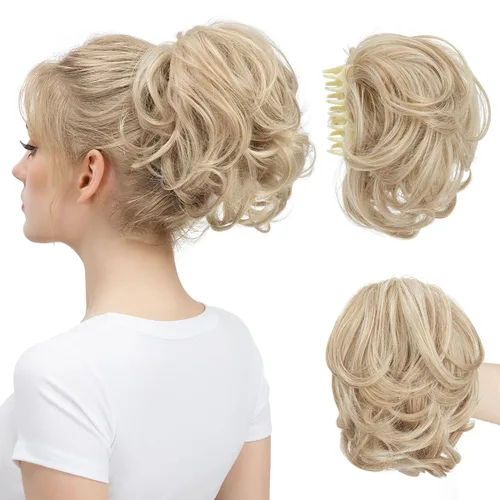 Vista 8 de Pinza de pelo con clip de garra, moño corto, pieza de cabello de moño desordenado, extensiones de cabello flexibles, ramificación de cabello