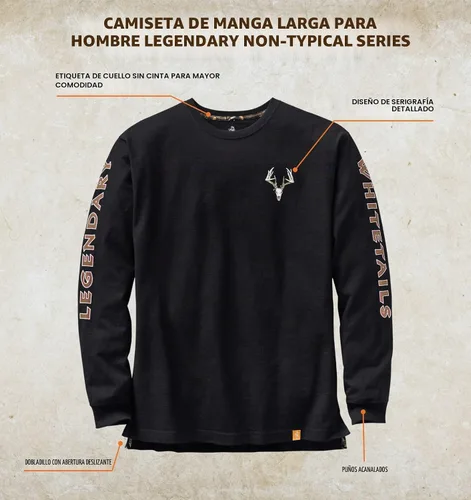Vista 5 de Legendary Whitetails Camiseta de manga larga para hombre con diseño gráfico, 100% algodón preencogido de alta calidad Negro