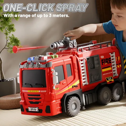 Vista 4 de Fire Truck Toy for Kids Ages 3-5 4-8, 2-in-1 Race Track Set with Launcher