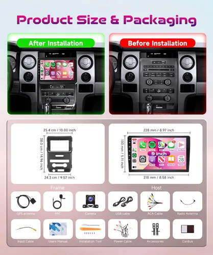 Vista 8 de Estéreo de coche Android de 9 pulgadas 4Core 64G para Ford F150 SVT Raptor 2009-2012 Recorte bajo inalámbrico CarPlay Android Auto Pantalla táctil