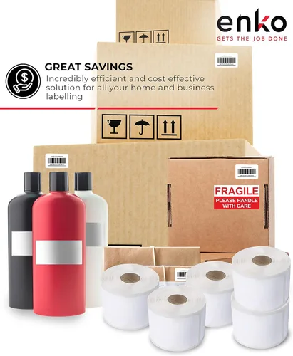 Vista 6 de enKo (6 rollos/6000 etiquetas) Código de barras multiusos compatible con Dymo 30334 (1-1/4 pulgadas x 2-1/4 pulgadas)