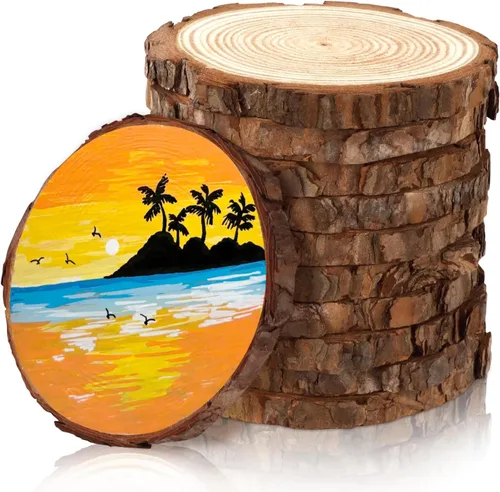 Vista 13 de FSWCCK Paquete de 6 rodajas de madera redondas naturales sin terminar, círculo de madera de 7-8 pulgadas, losas de madera grandes para centros