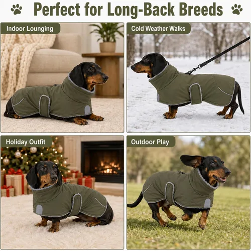 Vista 6 de Morezi Dachshund Coats Waterproof, Perfect for Dachshunds, Sausage, Weiner Dog Winter Coat with Padded Fleece, Puppy Snowsuit with Adjustable Bands