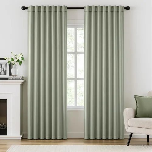 Vista 13 de ANRODUO Juego de 2 cortinas con bloqueo de luz del 99%, cortinas de 84 pulgadas de largo, cortinas negras para dormitorio, cortinas con aislamiento