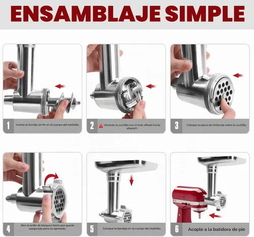 Vista 6 de Accesorio para picadora de carne de acero inoxidable para KitchenAid, accesorio para picadora de carne de acero inoxidable, relleno de salchichas