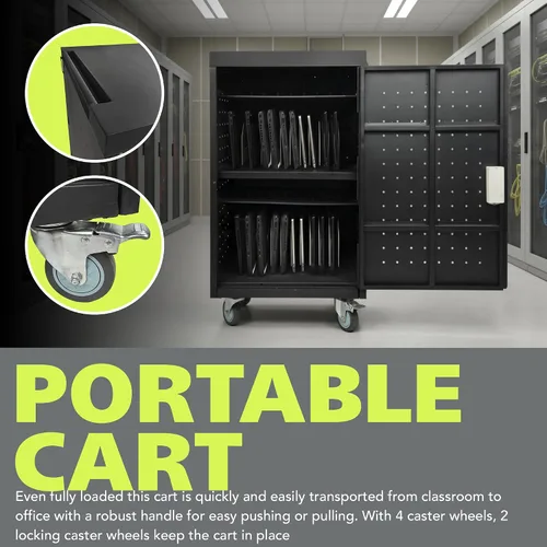 Vista 5 de Pearington 18TABLET-01 18 Bay, carro cargador de computadoras y tabletas (40 pulgadas alto x 21 pulgadas ancho x 25.7 pulgadas largo). Color negro