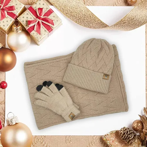 Vista 5 de Gorro de punto de invierno para mujer con guantes para pantalla táctil, gorro de pompón, bufandas para el cuello para hombres