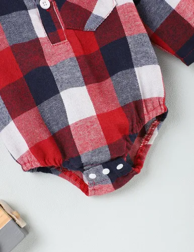 Vista 5 de Ropa para bebés y niños pequeños, 1 pieza, ropa de otoño de franela a cuadros