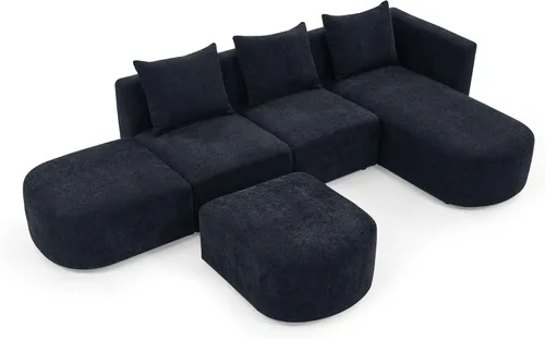 Vista 107 de Quarte Sofá seccional en forma de U, sofá modular con dos asientos individuales, dos sillas, combinación de bricolaje, tela de hilo en bucle Beige/5