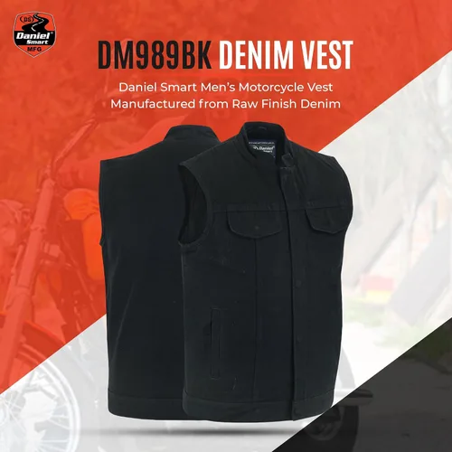 Vista 4 de Daniel Smart Men Denim Vest Scoop Collar Motorcycle Vest for Men with Inside Carry Pockets & Hidden Zipper