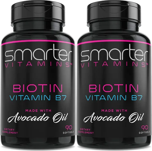 Vista 6 de SmarterVitamins Biotina 5000mcg en aceite de aguacate, vitamina B7, soporte para cabello, piel y uñas, sin OMG, 90 mini cápsulas blandas líquidas