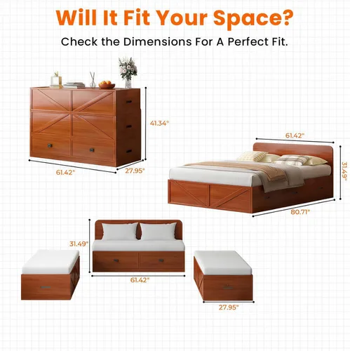 Vista 3 de ijuicy Cama Queen Murphy 4 en 1 con colchón incluido y cajones extragrandes, cama multifuncional que se convierte en sofá para espacios