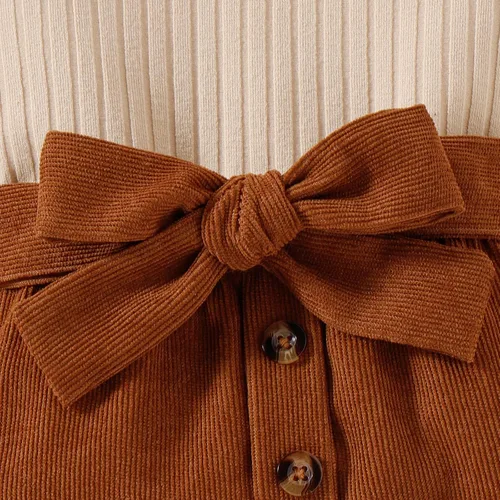 Vista 6 de FIOMVA Conjunto de ropa de otoño de manga larga con pompón de punto para niña pequeña + minifalda con botones