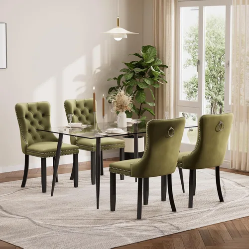 Vista 90 de Baysitone Juego de mesa de comedor de cristal de 51 pulgadas para 4, juego de 5 piezas de comedor moderno, mesa de cocina rectangular de vidrio
