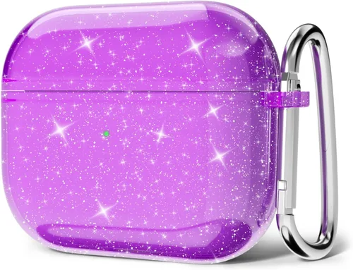 Vista 30 de Svanove Funda para Airpods Transparente con Purpurina, Funda Brillante y Bonita para Airpods de 1ª y 2ª Generación con Llavero, Carcasa Rígida
