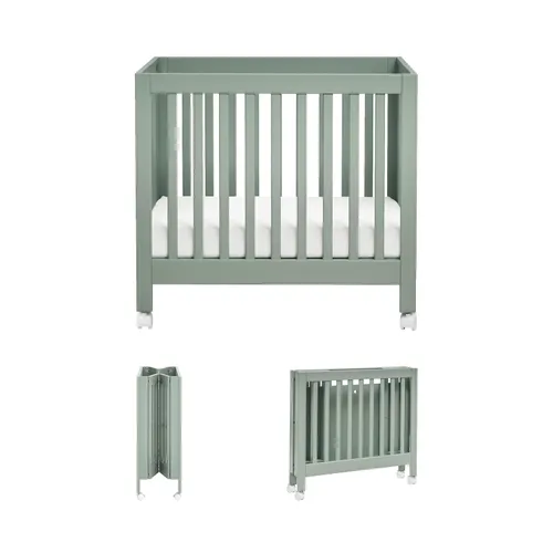 Vista 16 de Babyletto Origami Mini cuna plegable portátil con ruedas en negro, 2 posiciones de colchón ajustables, certificado Greenguard Gold