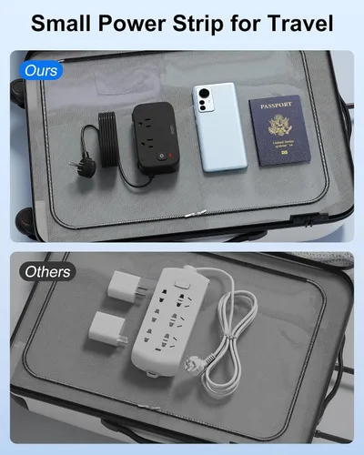 Vista 5 de Regleta de alimentación de viaje, estación de carga USB rápida de 65 W, cargador USB 7 en 1 máximo con 2 tomas, 3 USB C y 2 USB A, cable de Negro