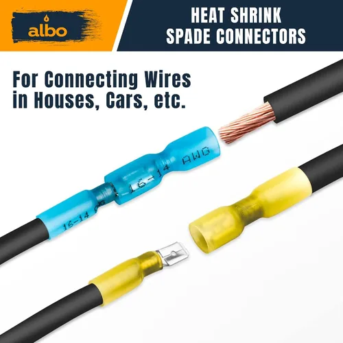 Vista 4 de Kit de 300 conectores de pala termorretráctiles macho y hembra – Terminales eléctricos impermeables AWG 22-10, conectores de terminales de cable