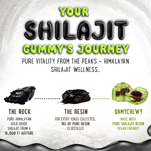 Vista 4 de OH MY CHEWY Gomitas puras de Shilajit del Himalaya, resina de grado dorado de alta potencia, refuerzo de energía y apoyo inmunológico para hombres