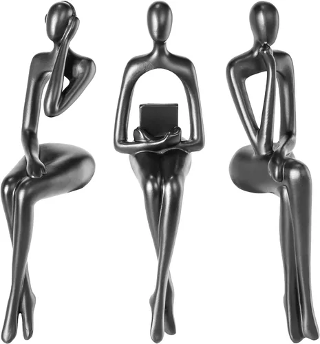 Vista 18 de BMLCGJ Estatua del pensador dorada, escultura de arte abstracto decorativa, figuras coleccionables de resina dorada para decoración del hogar, sala