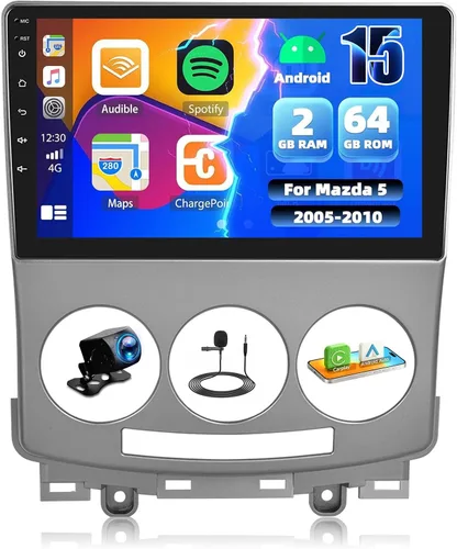 Vista 8 de [4G+64G] for Mazda 5 2005-2010 Android 15 Car Stereo Radio, Wireless A-pple CarPlay & Android Auto,WiF+GPS Navigation, 9” 1280 * 720P Touchscreen