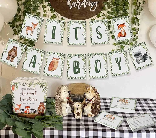 Vista 5 de Yuzioey Woodland Guess How Many Animal Crackers - Juego de adivinanzas, caja de juego de adivinanzas para baby shower de bosque y oraciones