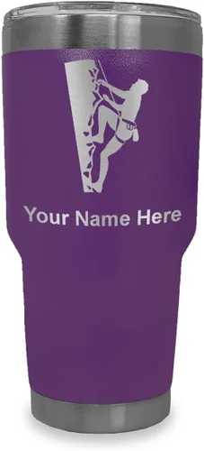 Vista 29 de LaserGram 20oz Vacuum Insulated Tumbler Mug, Rock Climber, Personalized Engraving Included (Coral)