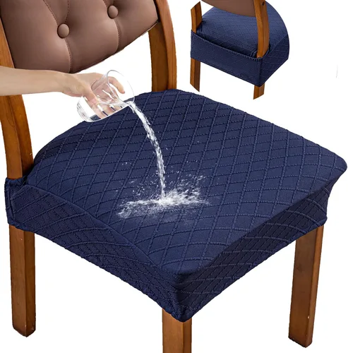 Vista 40 de Genina Juego de 2 fundas impermeables para sillas de comedor, fundas elásticas de jacquard extraíbles y lavables, sin fundas traseras, color beige