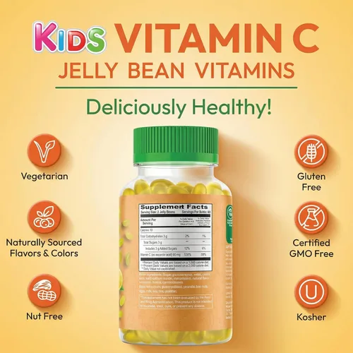 Vista 7 de Human Beanz Gomitas de gelatina de vitamina C para niños, suplementos dietéticos de apoyo inmunológico, vegetariano, 120 granos de gelatina Citrus