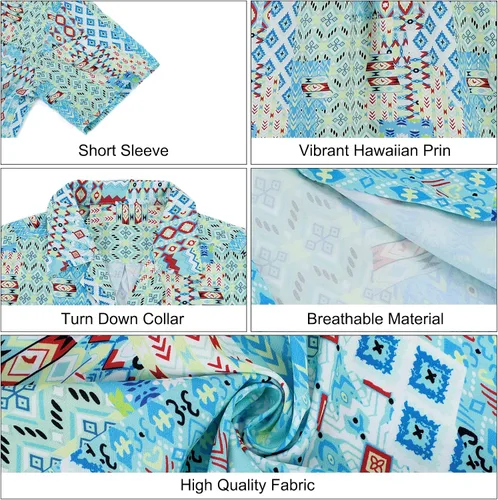 Vista 6 de Camisa hawaiana para hombre, con estampado floral, cómoda, con botones, casual, manga corta, ropa de playa para hombre