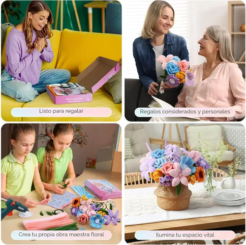Vista 5 de Kit de Flores de Limpiapipas, 540 Piezas de Limpiapipas para Manualidades con Libro Guía de 15 Diseños, Kit para Hacer Flores con Tallos de Chenille