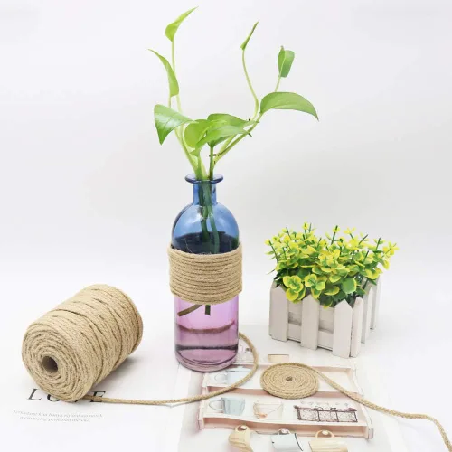 Vista 5 de Tenn Well Cuerda de yute, cuerda trenzada de yute de 200 pies y 0.138 in, cuerda natural para manualidades, envoltura de regalos, jardinería
