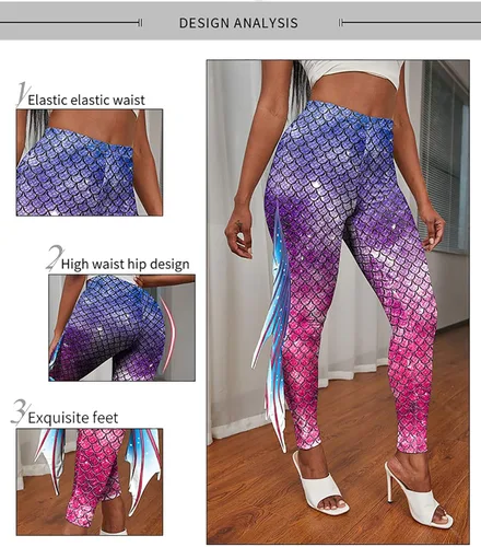 Vista 4 de AIEOE Leggings de sirena para mujer, pantalones de cola alta para adultos, para yoga, entrenamiento, escalas de Halloween, mallas de disfraces