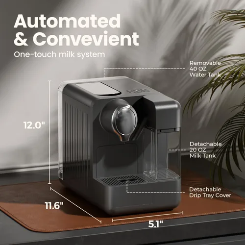 Vista 6 de Máquina de café expreso con espumador de leche automático integrado, compatible con cápsulas, cafetera de una sola porción compatible con cápsulas