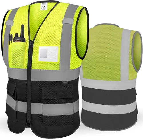 Vista 35 de TICONN Chaleco de seguridad reflectante de alta visibilidad Clase II de malla para mujeres y hombres Cumple con los estándares ANSI