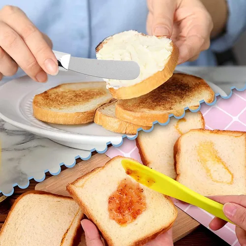 Vista 5 de Esparcidor de mantequilla de acero inoxidable con mango de cristal, multiusos, herramientas de cocina de mantequilla para queso suave, mantequilla