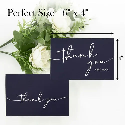 Vista 3 de NESCCI 24 tarjetas de agradecimiento con sobres, tarjeta de agradecimiento, diseño minimalista de 4 x 6 pulgadas, notas de agradecimiento para Azul