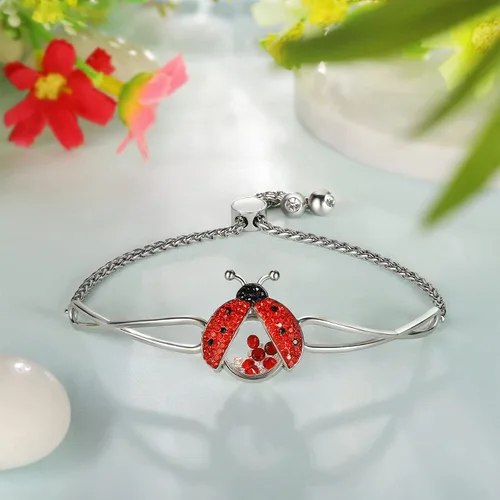 Vista 2 de superchic Pulsera de mariquita con circonita cúbica con cristales flotantes para mujeres, adolescentes, niñas, niños, fiesta de Halloween, regalos