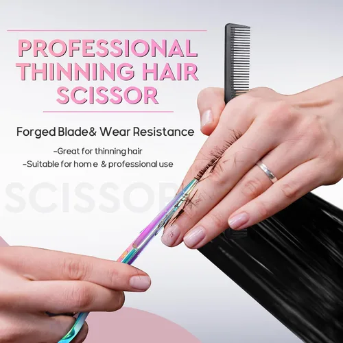 Vista 3 de JASON Kit profesional de tijeras de corte de pelo de 10 piezas, tijeras texturizadoras con 30 dientes, tijeras rectas para peluquería, peluquería