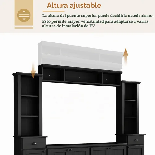 Vista 3 de Merax Minimalist 103" Entertainment Wall Unit Set with Overhead Bridge for TVs Up to 75", Modern Large Media Console with Adjustable Shelves, Ample