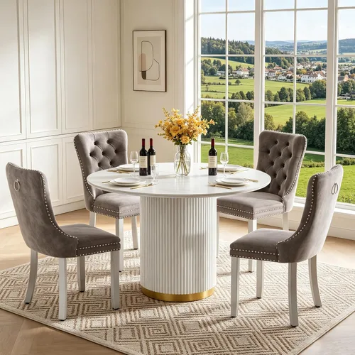 Vista 10 de SSLine 41.3 in Round Sintered Stone Dining Table for 4 Fluted Pedestal Base