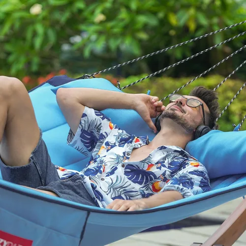 Vista 7 de Lazy Daze Hammocks Hamaca de tela acolchada de 12 pies con barra separadora de aluminio curvada, hamaca doble exterior con almohada suave, bolsillo