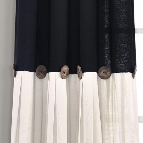 Vista 3 de Lush Decor - Cortinas de lino con botones de estilo granja, panel individual, diseño plisado de dos tonos de 40 pulgadas de ancho x 108 pulgadas