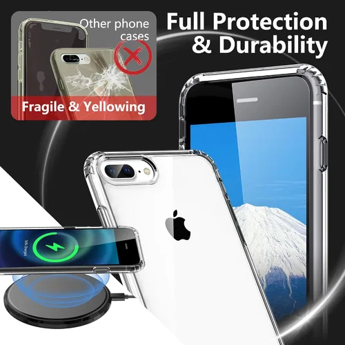 Vista 6 de ONES Funda delgada transparente para iPhone 8 Plus/7 Plus, PC + TPU híbrido, protección contra caídas de grado militar [antiamarillamiento], funda
