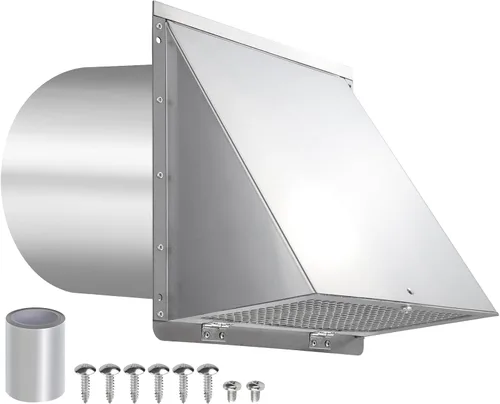 Vista 20 de Cubierta de ventilación de secadora de 3 pulgadas para exterior, ventilación de pared con capucha con rejilla y amortiguador, cubierta