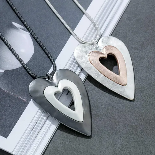 Vista 2 de COOSTUFF ANNA Collar con dije de corazón de amor para mujer, joyería de moda, collares largos de suéter Chian, Metal