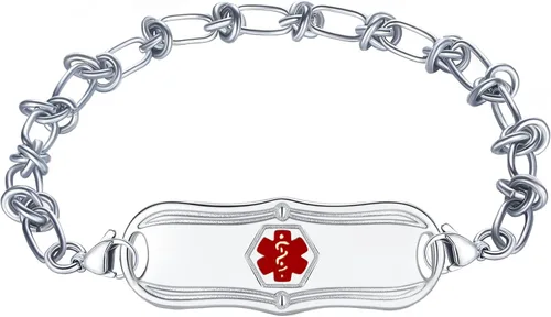 Vista 11 de Pulsera de identificación de alerta médica grabada personalizada para mujer